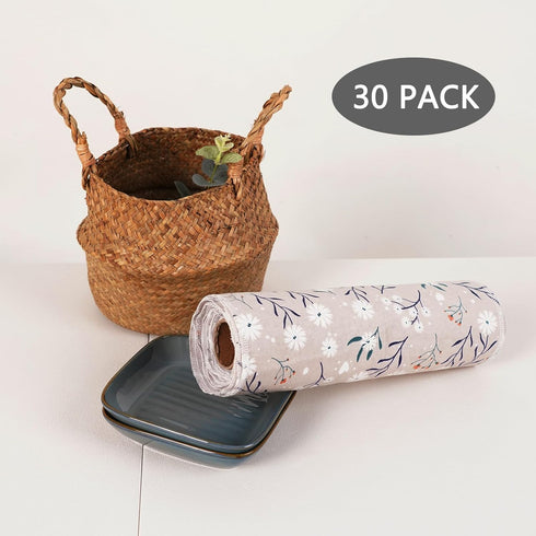 30 Packs Reusable Dishcloths Kitchen Towels - 10X10 Washable Paperless Paper Towels, Absorbent Dish Tea Towels