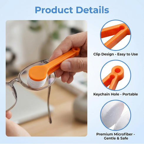 houlishu 3PCS Mini Eyeglass Cleaner Brush, Portable Microfiber Sunglasses Cleaner Clip, Green Orange Red (Green Orange