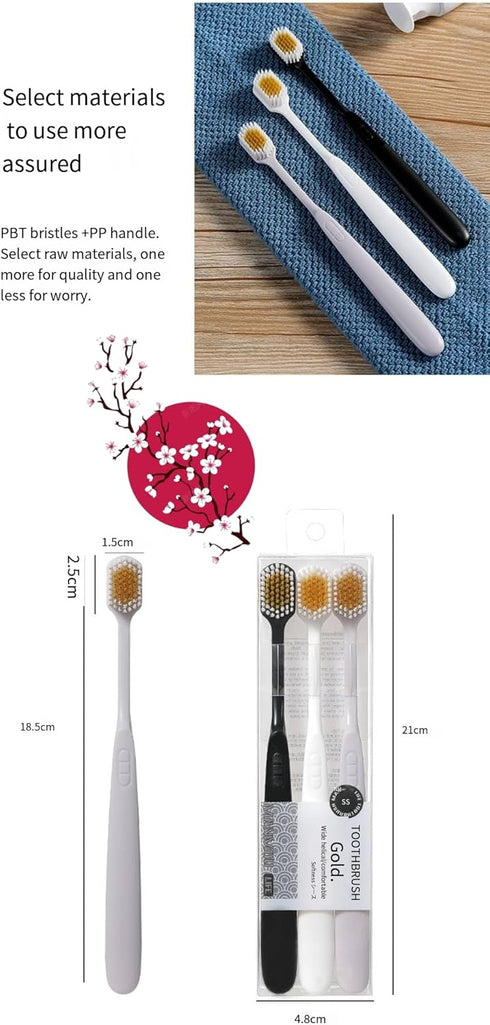 Japanese Soft-bristled Manual Toothbrush Set, Wide-Headed Floss Toothbrush for Adult Care (3 Sets)
