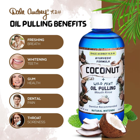 Coconut Pulling Oil for Teeth and Gums with Metal Tongue Scraper, Mint Coconut Oil Pulling, Alcohol Free