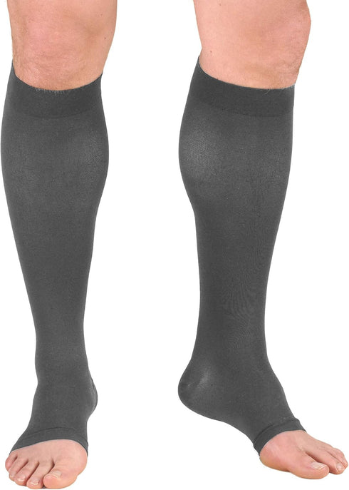 Truform Compression Stockings for Men and Women, 20-30 mmHg, Knee High Length, Open Toe, Gray, Large