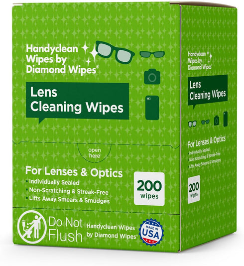 HandyClean Pre-Moistened Lens Cleaning Wipes, Eyeglass and Screen Wipes, 200 ct Individually Packed