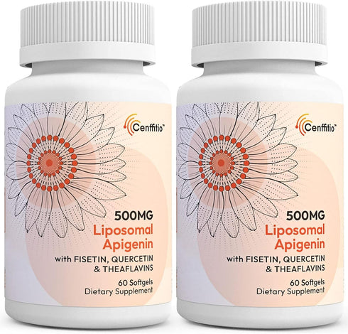 Liposomal Apigenin 500mg Softgels - Optimal Apigenin Supplement with Fisetin, Quercetin, Theaflavins, 4 Month Supply
