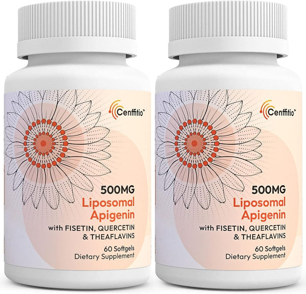 Liposomal Apigenin 500mg Softgels - Optimal Apigenin Supplement with Fisetin, Quercetin, Theaflavins, 4 Month Supply