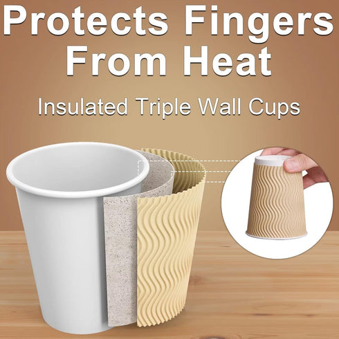Luckypack Cups_12 oz 100 pcs,12oz Hot Paper Disposable Insulated Corrugated Sleeve Ripple Wall Paper Cup Cups