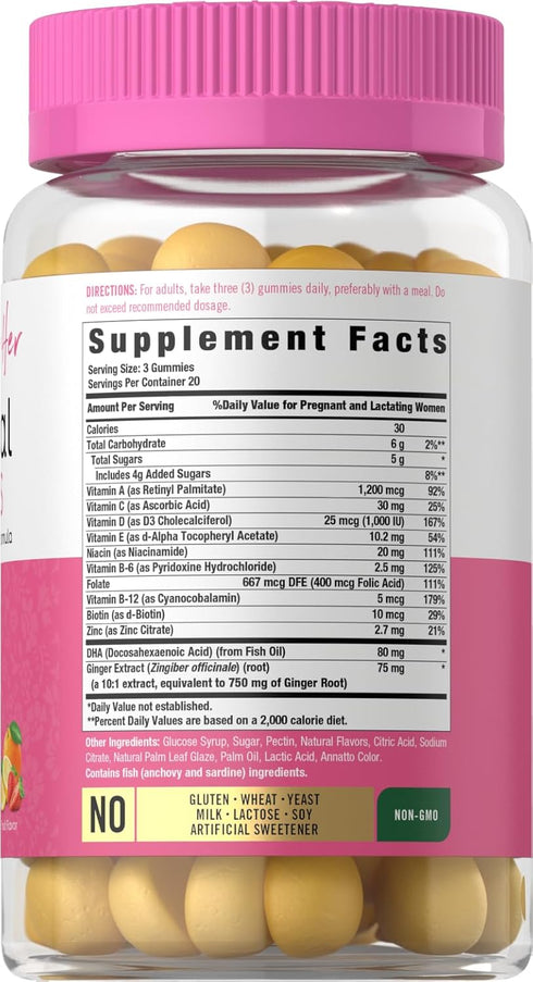 Gummy 60 Gummies Carlyle Prenatal with DHA & Folic Acid | | Multivitamin and Mineral Supplement for Women | Fruit