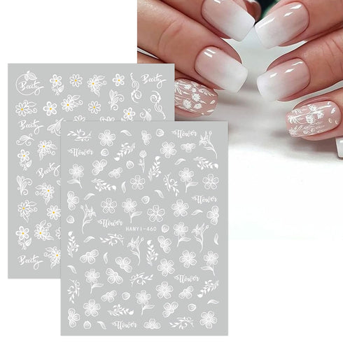 JMEOWIO 12 Sheets Spring White Flower Nail Art Stickers Decals for Summer Nail Design