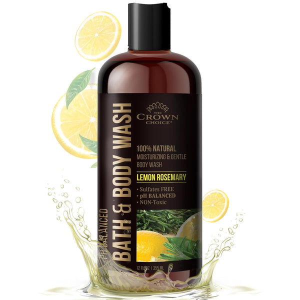 Natural Body Wash for Women, Men & Kids - Organic Lemon Rosemary - 12oz pH 5.5 Liquid Soap for All Skin Types