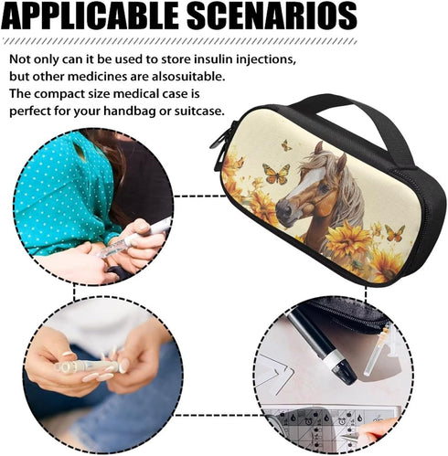 Horses Butterflies Insulin Cooler Travel Case, Insulated Bag Organizer for Diabetics, Medication Cooler Bag