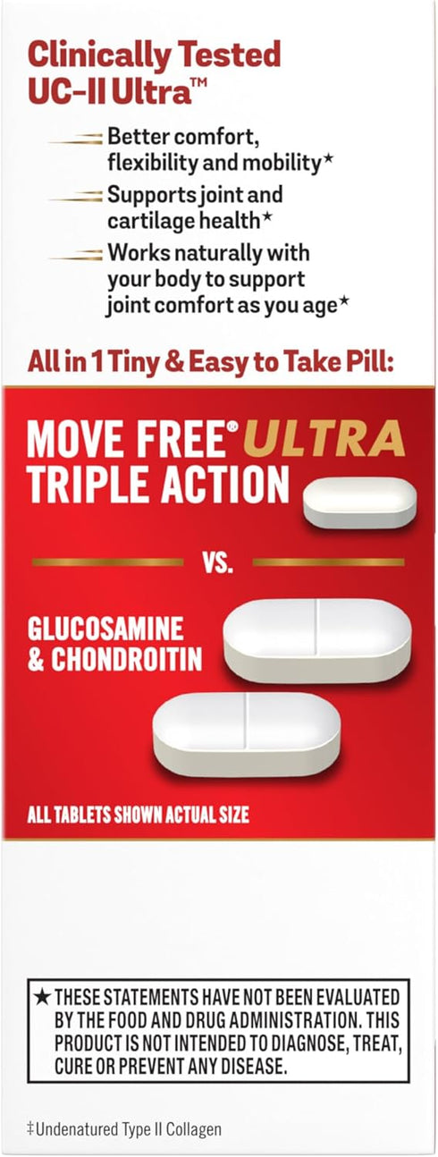 Move Free Ultra Triple Action Joint Support Supplement - Type II Collagen & Hyaluronic Acid, 30 Tablets