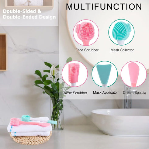 4 Pack Silicone Facial Cleansing Brush 4 in 1, Beomeen Double-Ended Silicone Face Exfoliating Wash Scrub Brush Dual Face for Face Skincare and Massage (Multicolored)