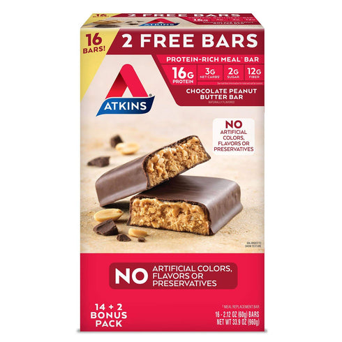 Atkins Meal Bar Chocolate Peanut Butter Pack (14 Count + 2 Bonus