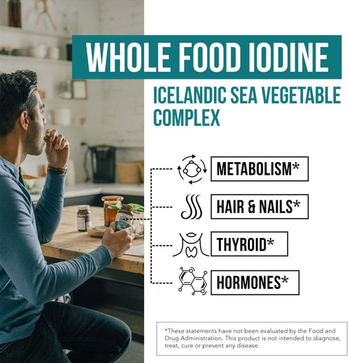 Organic Iodine Supplement from Sea Vegetable Complex - 250 mcg, Whole Food & Raw Iodine Plus Trace Mineral Complex