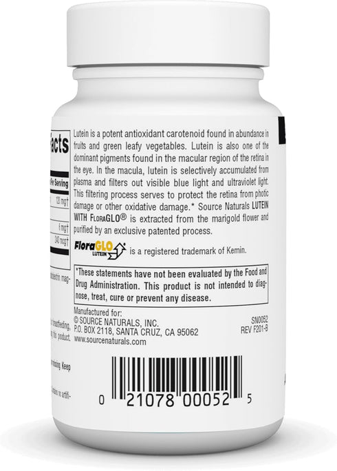 Source Naturals Lutein with FloraGLO, 90 Capsules, Antioxidant Carotenoid, 6 mg