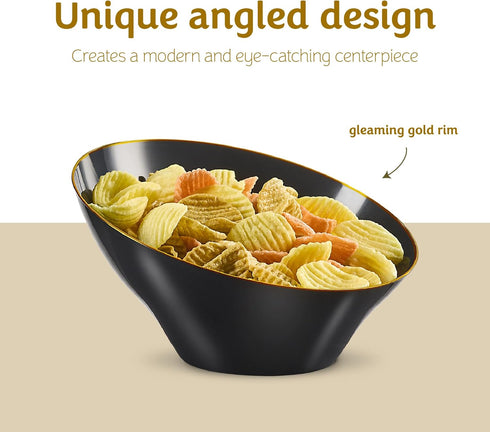 PLASTICPRO Disposable Medium Plastic Bowls, Black with Gold Rim, Pack of 4 for Appetizer Salads