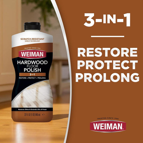 Weiman Hardwood Floor Cleaner and Polish Restorer Combo - 2 Pack, Natural Shine, Removes Scratches