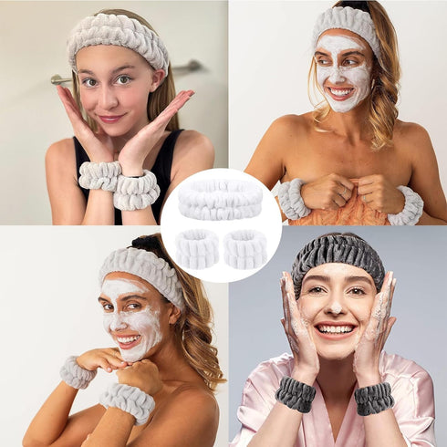 5Pcs Face Wash Headband and Wristband Set for Women, Spa Skin Care Headband, Hair Band and Wrist Towels for Washing Face