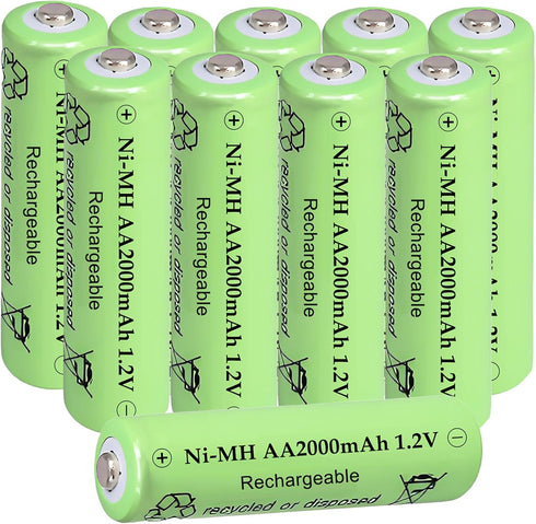Zsolarigt Rechargeable Ni-MH AA 2000mAh 1.2V Batteries Long Lasting for Remote Controls, Household