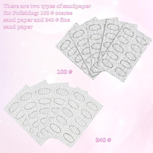 Nail Cuticle Pusher Kit - Self-Adhesive Sandpaper Manicure Tools, 240/100 Grit Sandpaper Sheets, Nail Care