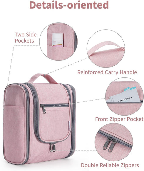 Narwey Small Hanging Toiletry Bag - Women Travel Makeup Organizer for Toiletries and Cosmetics (Medium, Pink)