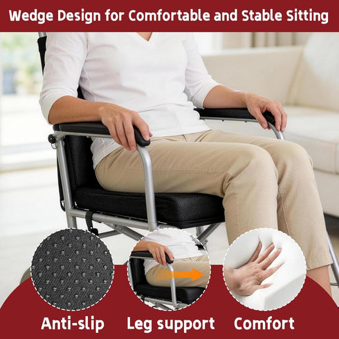 varrisin 16x18x2-4 Inch Wedge Wheelchair Seat Cushion with Backrest, High Density Foam Wheelchair Cushions Removable