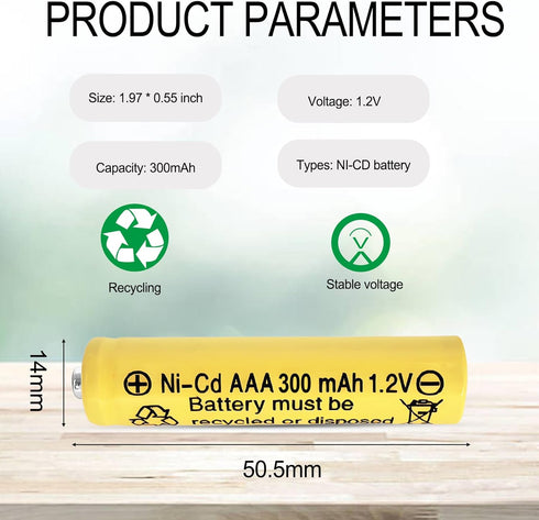 Zsolarigt 10 Packs 300mah 1.2 1.2V AAA Size Volt Nicd Solar Batteries, NICD Triple A Rechargeable Battery for Outside