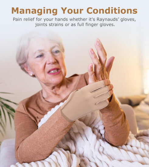 Compression Arthritis Gloves, Rheumatoid Pain Relief Fingerless Circulation Gloves for Women & Men, Beige M