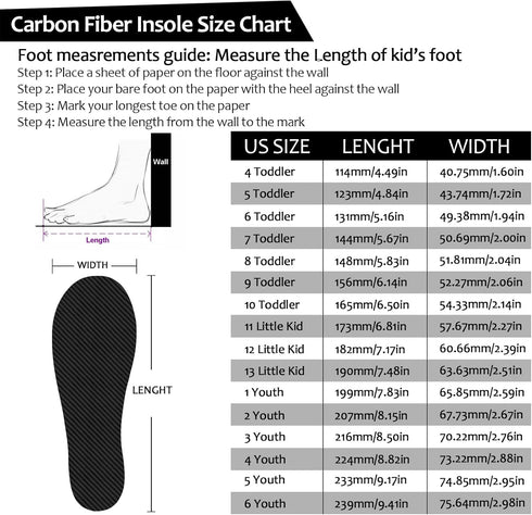 Kids Carbon Fiber Insole, Correct Children's Tip Toe Walking, Rigid Shoe Insert for Plantar Fasciitis Pain Relief
