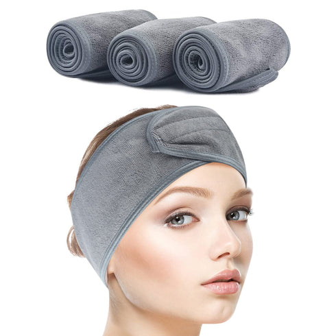 SINLAND Spa Headband for Women - 3 Counts Ultra Soft Adjustable Makeup Hair Band for Face Washing, Bath, Shower