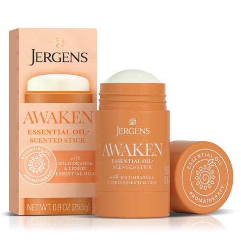 Jergens Awaken Essential Oil-Scented Stick, Calming Aromatherapy with Wild Orange and Lemon, 0.9 Oz