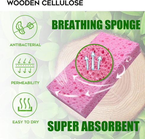 Compressed Cellulose Kitchen Sponges 24 Pack, Non-Scratch Biodegradable Natural Sponge Scrub for Dishes Cleaning