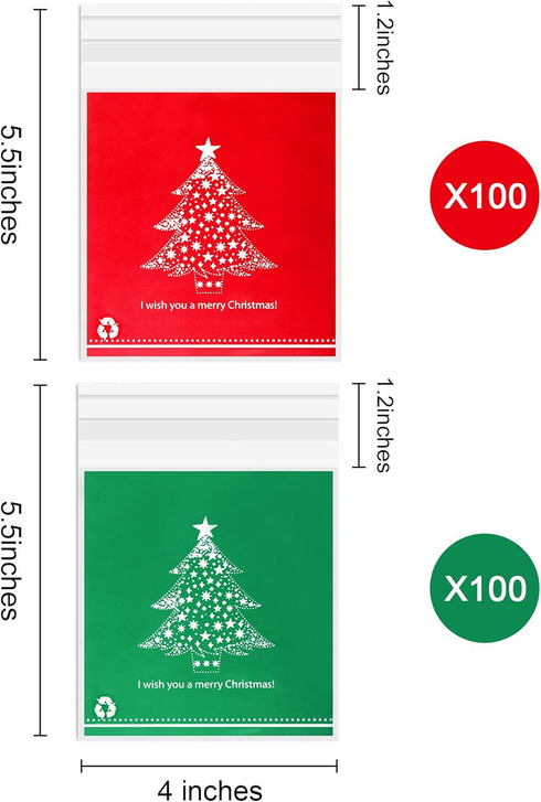 200 Pieces Clear Christmas Treat Bags, Self-adhesive Cellophane Plastic Candy Bags for Party Favors Decoration
