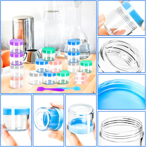 MotBach 35 PCS 20g Empty Plastic Containers, Small Makeup Sample Jars with Colored Lids for Travel Cosmetic