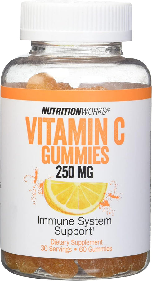 NutritionWorks Vitamin C 250 mg Gummies, Supports Immune Health, 60 Gummies with Potent Antioxidants