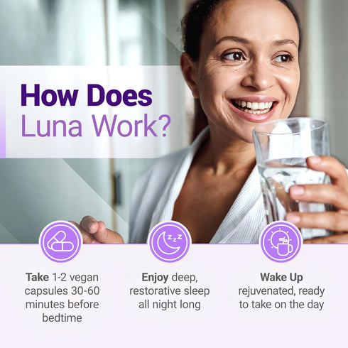 Luna Sleep Aid, Non-Habit Forming Natural Sleep Aid with Valerian Root, Melatonin, 60 Vegan Capsules