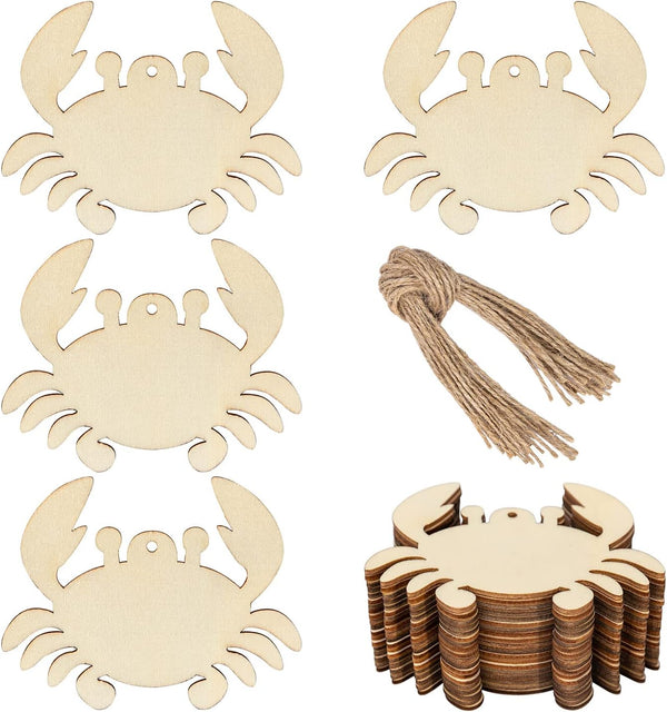 Zontween Unfinished Crab Wooden Tag Hanging Wood Sea Animals Wood Cutout Blank Wood