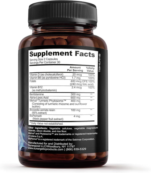 Premium Sciatic Nerve Support Formula – Sciatic Nerve Supplement with Benfotaimine, Alpha Lipoic Acid (ALA) & Meriva Turmeric Curcumin – Supports Sciatic Nerve Health & Joint Comfort – 60 Capsules