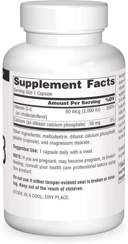 Source Naturals Vitamin D-3, 2000 IU, 200 Capsules, Bioactive form for Bone & Immune Health