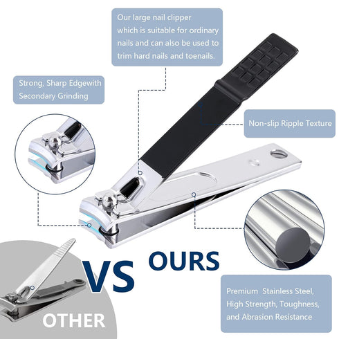 Professional Nail Clippers Set, Stainless Steel Travel Manicure Pedicure Kit with Case for Men Women
