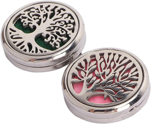 Srliya 2pcs Essential Oil Diffuser Brooches Stainless Steel Lightweight Hollow Out Tree Shape Washable Locket Perfume