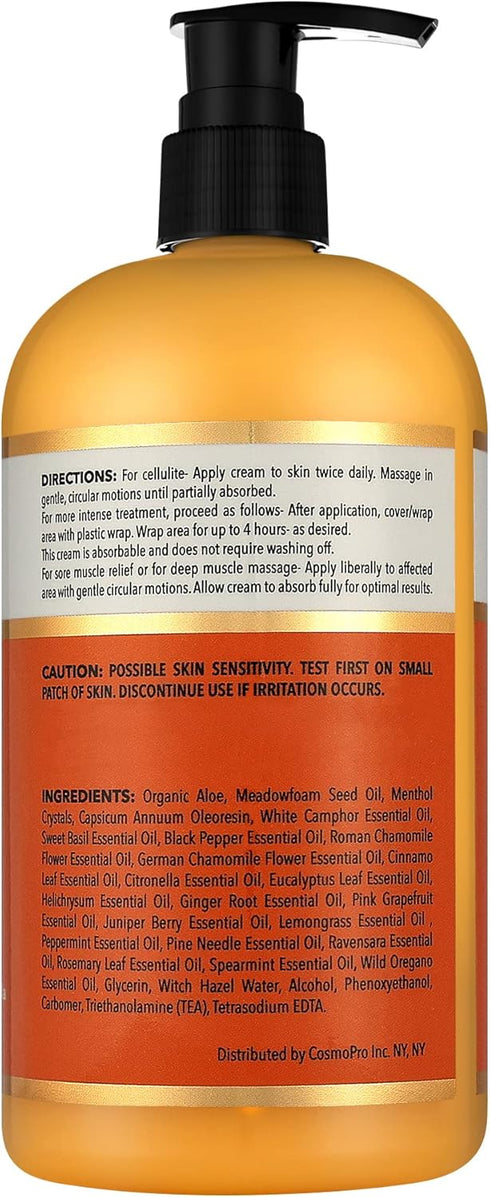 Cosmetasa Hot Cream Massage Gel with Massager Mitt- Natural and 87% Organic Cellulite Cream - Multi Use, Skin Toning Cream, Joints and Muscle - 8.8 oz