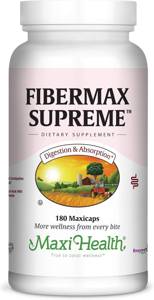 Maxi Health Fibermax Supreme – Vegetarian Psyllium Husk Capsules for Gentle Digestive and Gut Support – Kosher Fiber