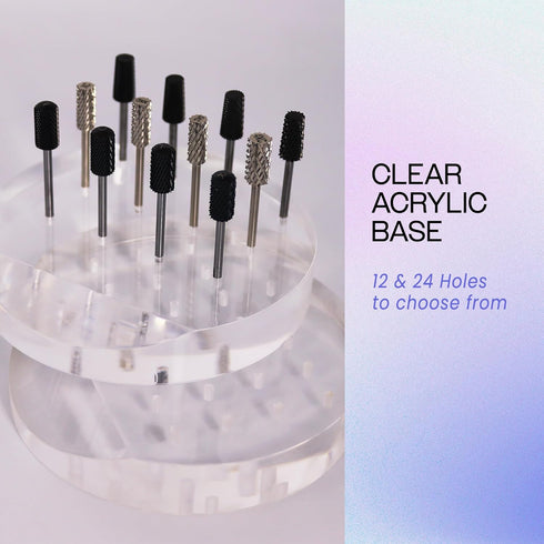 PANA Round Transparent Acrylic Nail Drill Bit Holder Display Organizer Stand - 12 Holes Clear for Manicure Tools (Drill