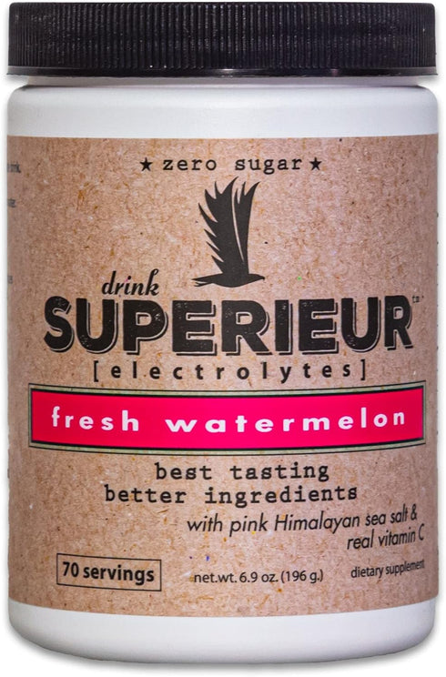Superieur Electrolytes - Plant Based Supplement w/Sea Minerals for Hydration & Recovery - Watermelon (70 Servings)
