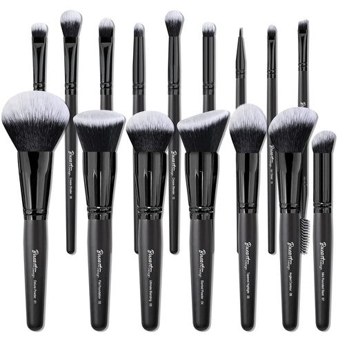 19Pcs ULTRA SOFT Black Labeled DENSE HAIR Makeup Brushes Set - Includes Large Powder and Blending Brushes