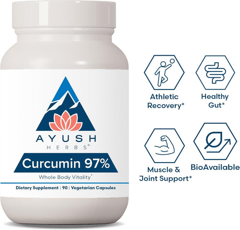 Ayush Herbs Curcumin 97%, Herbal Turmeric Supplement, 90 Capsules