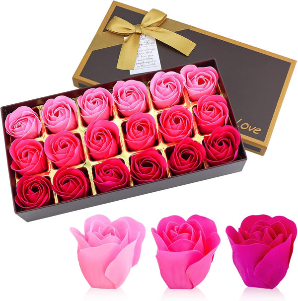 JIALEEY Floral Scented Bath Soap Rose Flower Petals, Plant Essential Oil Rose Soap Set, 18 PCS Pink