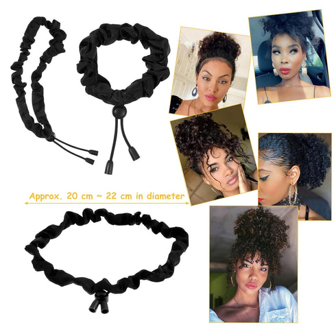 Sibba Hair Scrunchies, Satin Tie 2 PCS Adjustable Ponytails Holder, Invisible Black Silk Soft Elastic Bands