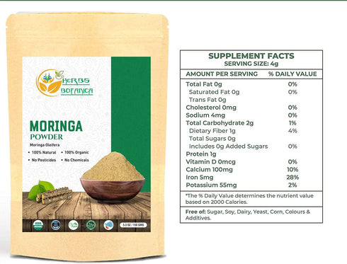 Moringa Powder Organic Leaves oleifera Pure Premium Indian Powder, 5.3oz Pack, Natural Fresh Morning Drink Vitamins