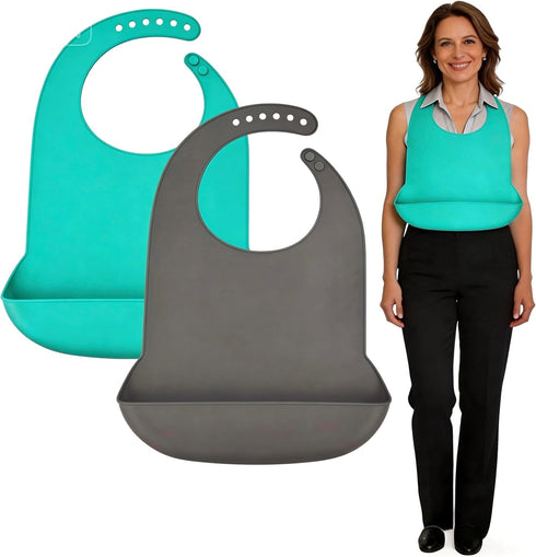 varlldibao 2 Pack Adult Bibs for Men & WomenAdjustable Adult Silicone Bib Washable